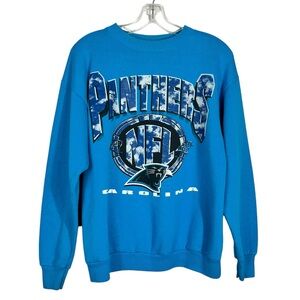 Vintage Logo 7 Carolina Panthers Blue Varsity Spellout Logo Unisex Sweatshirt M